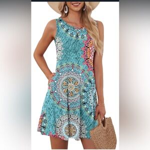 Vibrant Sleeveless Dress in Blue and Pink